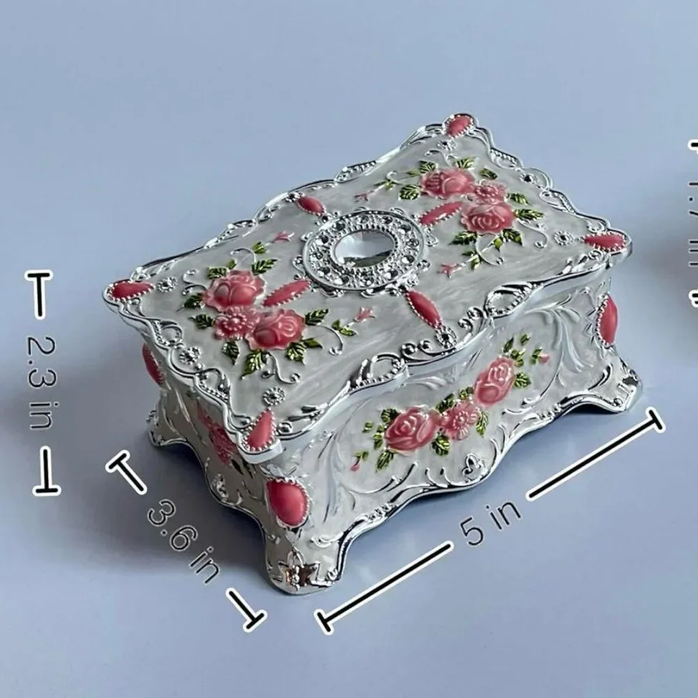 Truewon Vintage Rose Jewelry Box | Velvet Lined Keepsake Box | NIB